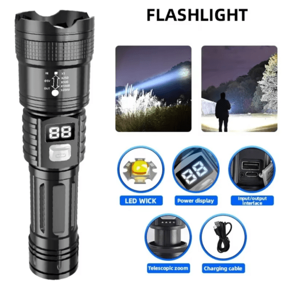 LINTERNA LED RECARGABLE ZOOM POTENTE - Imagen 2
